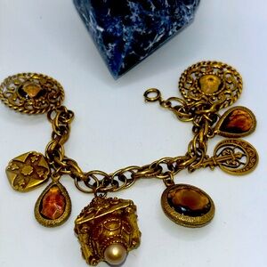 Vintage Victorian Revival Charm Bracelet Etruscan Retro Estate Find